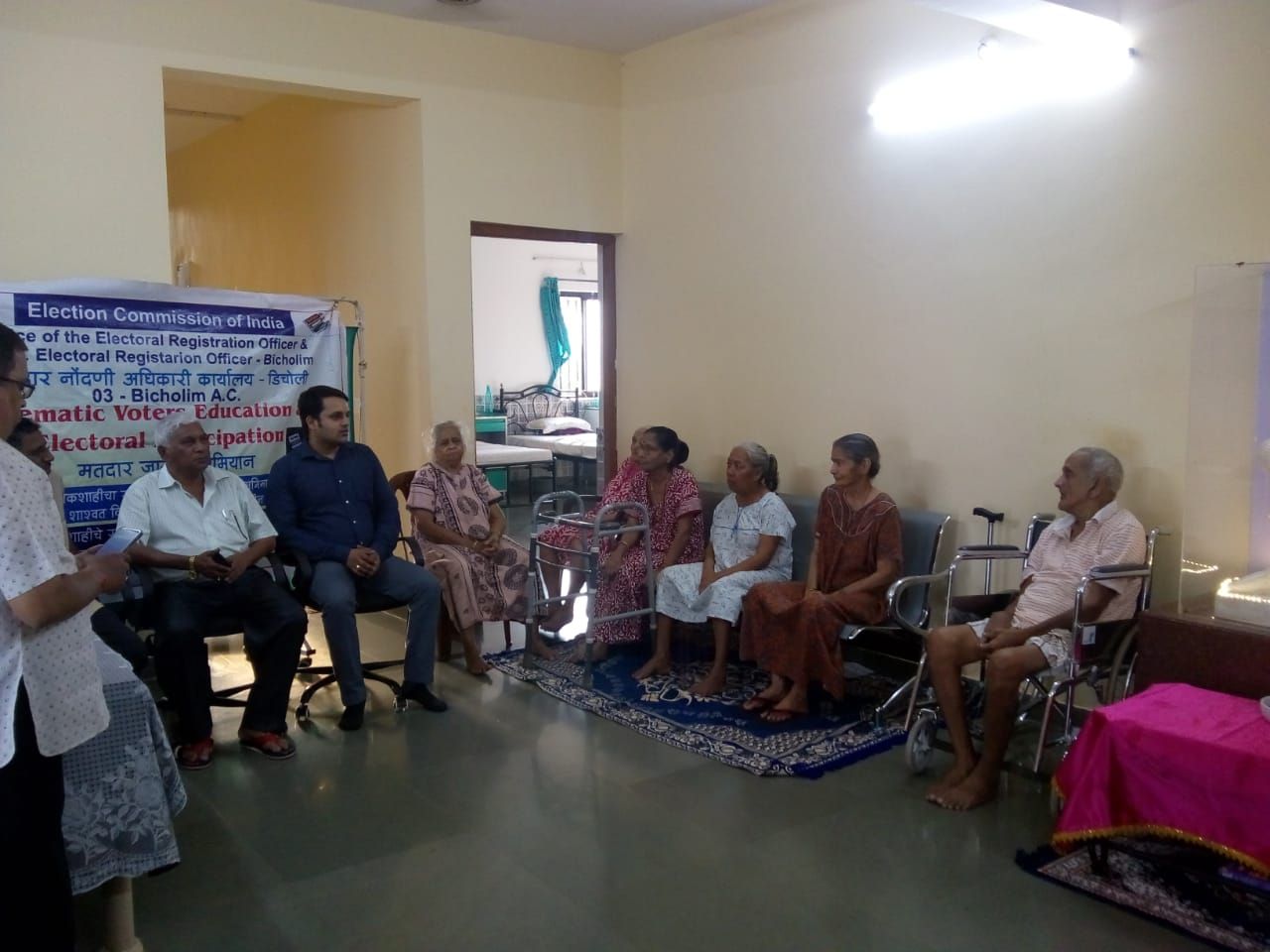 Special awareness camp conducted by Shri. Pravinjay Pandit Mamlatdar of Bicholim and AERO of 03 Bicholim Assembly Constituency on 26.10.18 at Sant Gadebaba Chatra Chaya Old Age Home Bordem Bicholim.